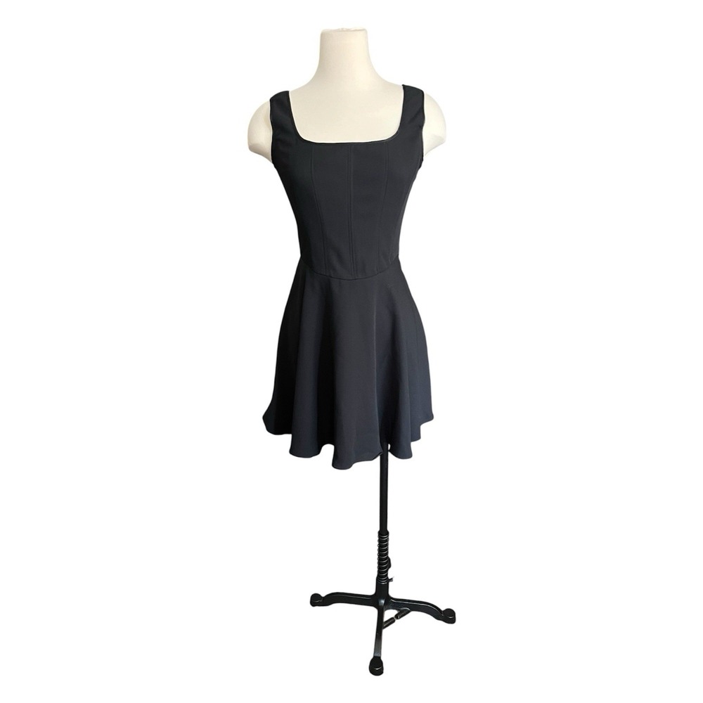 Vintage 90s Ann Taylor Corset Dress 8P Black Lace Up Back Coquette Grunge LBD